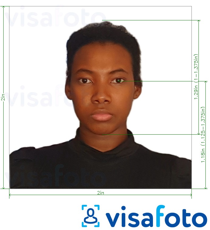 Esempio di foto per Passaporto Benin 2x2 pollici dagli USA con specifiche delle dimensioni esatte