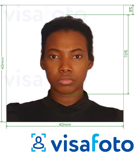 Esempio di foto per Congo (Brazzaville) passaporto 4x4 cm (40x40 mm) con specifiche delle dimensioni esatte