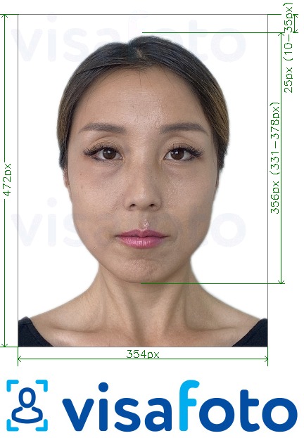 Esempio di foto per Cina Visto Visa online in Cina 354x472 - 420x560 pixel con specifiche delle dimensioni esatte