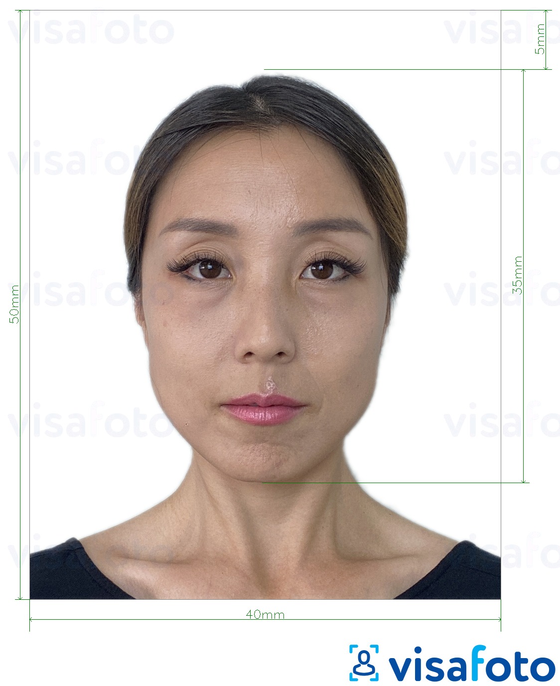 Esempio di foto per Hong Kong Visa 40x50 mm (4x5 cm) con specifiche delle dimensioni esatte