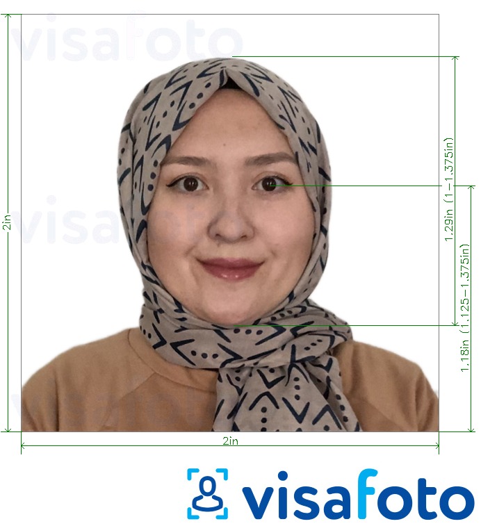 Esempio di foto per Indonesia Visa 2x2 pollici (51x51 mm) con specifiche delle dimensioni esatte