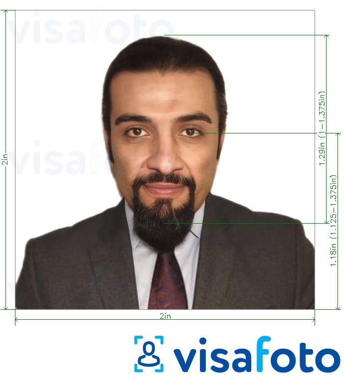 Esempio di foto per Jordan carta d' identità da 2x2 pollici in USA (51x51 mm) con specifiche delle dimensioni esatte
