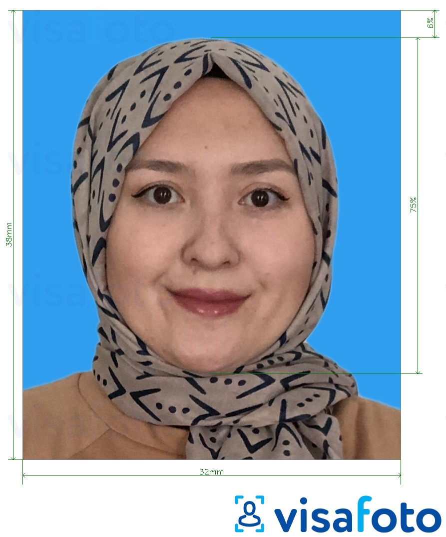 Esempio di foto per Malesia registrazione matrimonio 32x38 mm con specifiche delle dimensioni esatte