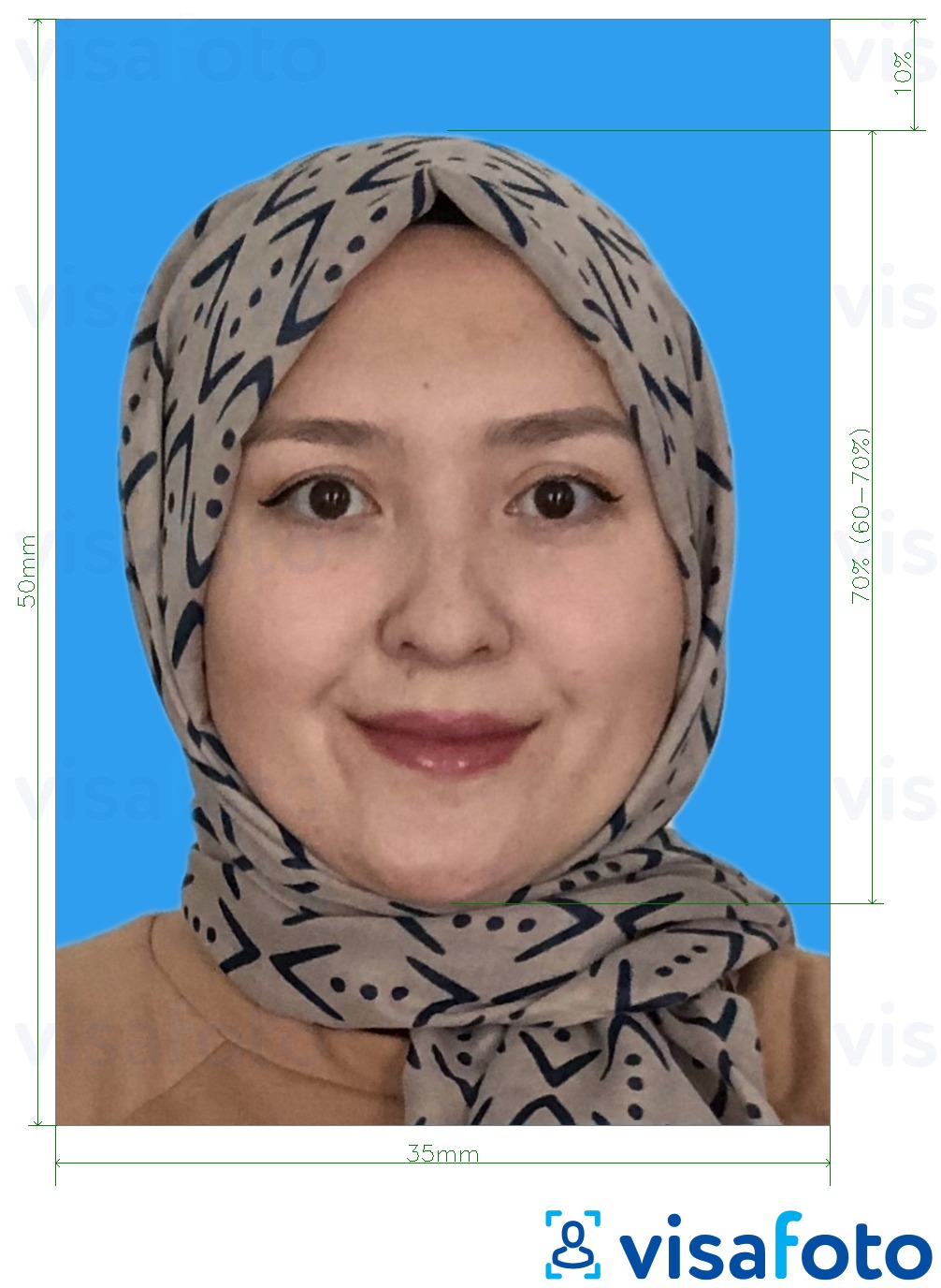 Esempio di foto per Malesia Visa 35x50 mm sfondo blu sfondo blu con specifiche delle dimensioni esatte