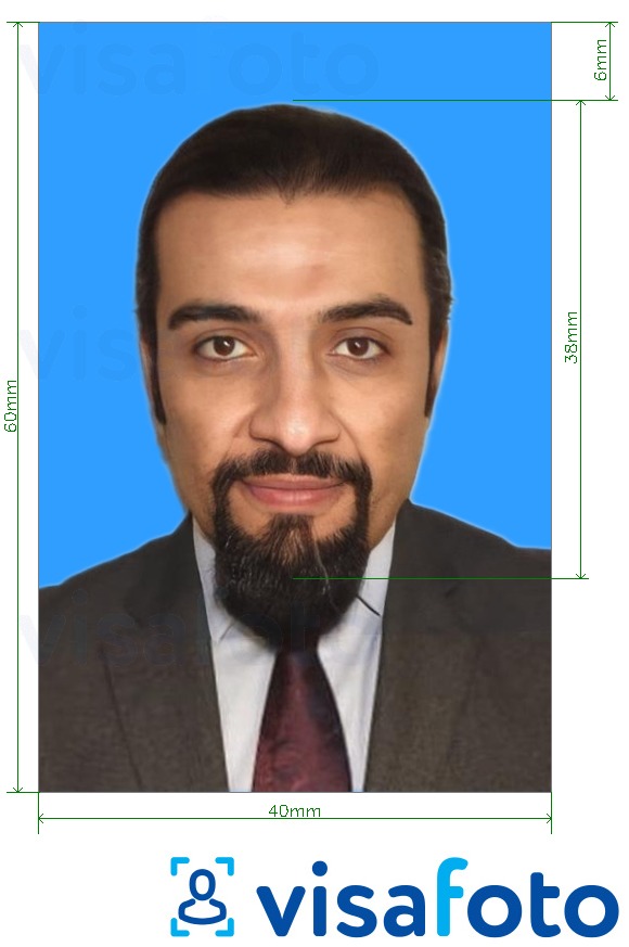 Esempio di foto per Permesso di lavoro Oman 4x6 cm (40x60 mm) con specifiche delle dimensioni esatte