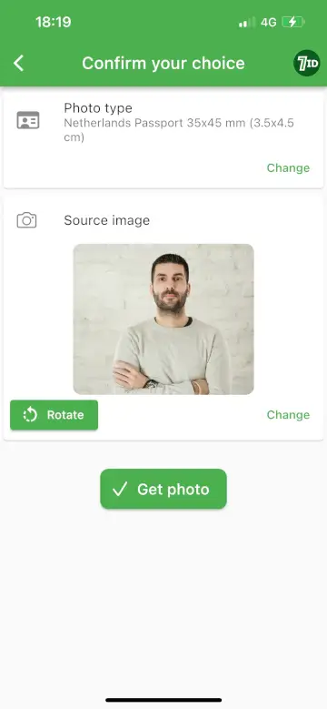 7ID App: Netherlands passport Photo Size