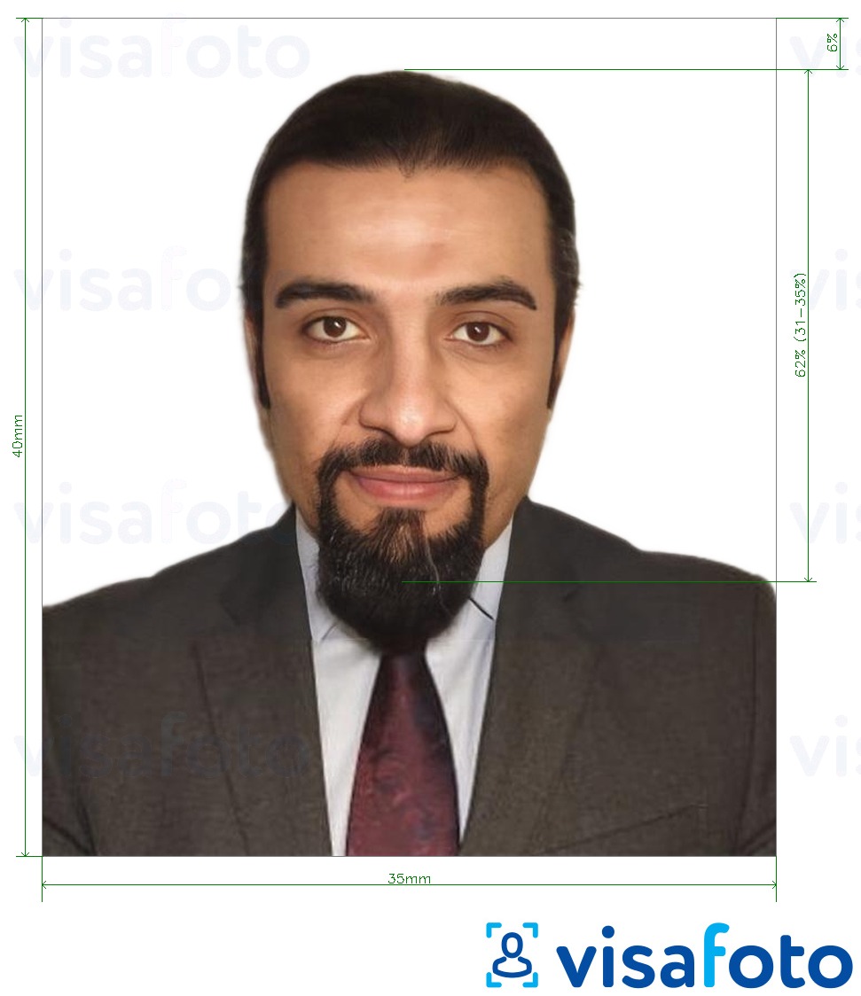 Esempio di foto per ID degli Emirati / visto di soggiorno per l'ICA degli Emirati Arabi Uniti con specifiche delle dimensioni esatte