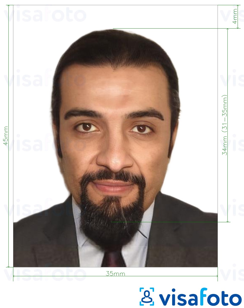 Esempio di foto per Libro di famiglia UAE 35x45 mm con specifiche delle dimensioni esatte