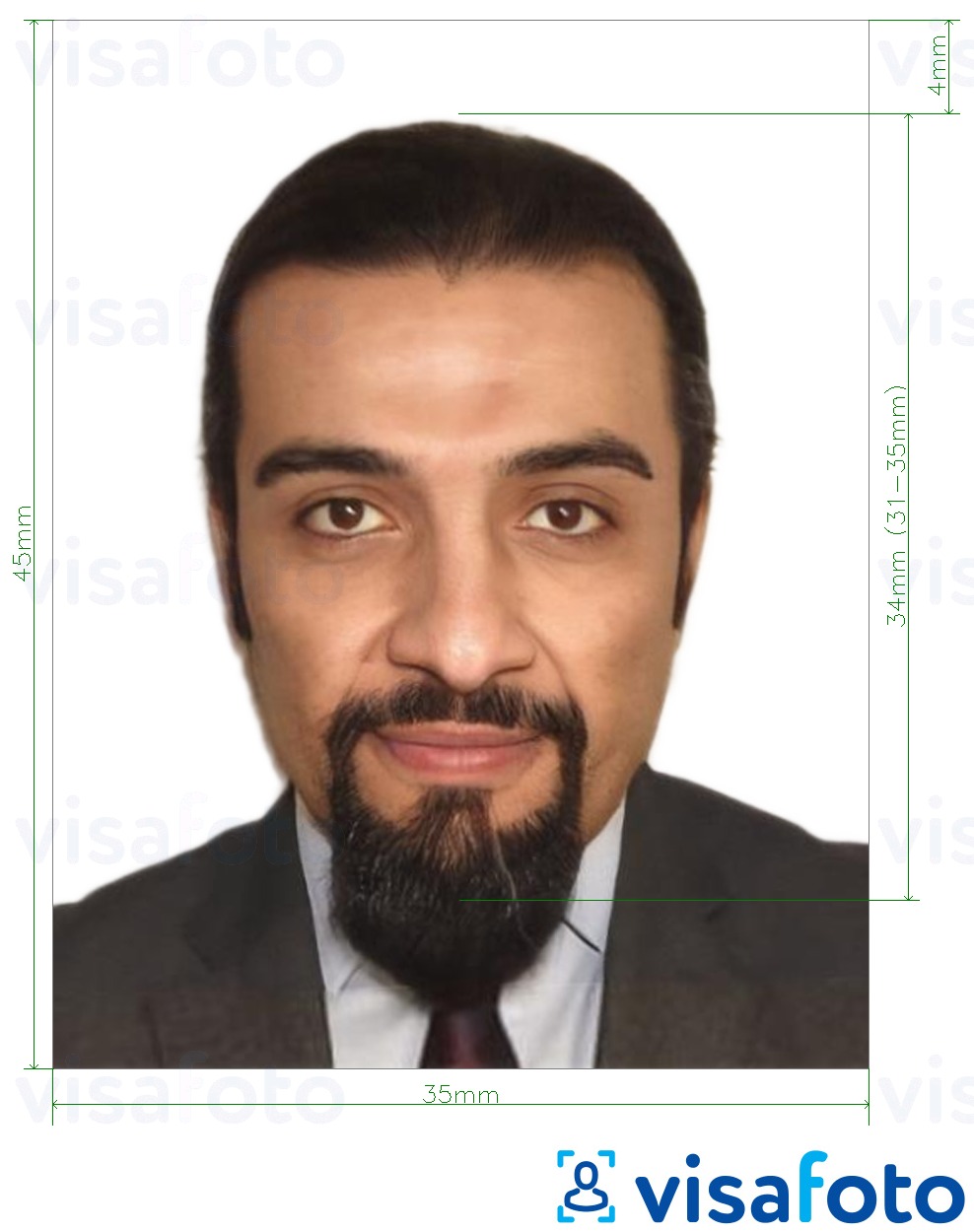 Esempio di foto per Carta d'identità degli Emirati Arabi Uniti online 35x45 mm con specifiche delle dimensioni esatte