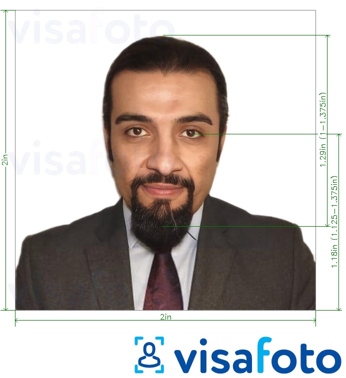Esempio di foto per UAE Register Arrivals 600x600 pixel con specifiche delle dimensioni esatte