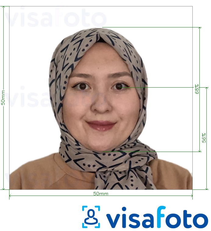 Esempio di foto per Passaporto Afghanistan 5x5 cm (50x50 mm) con specifiche delle dimensioni esatte