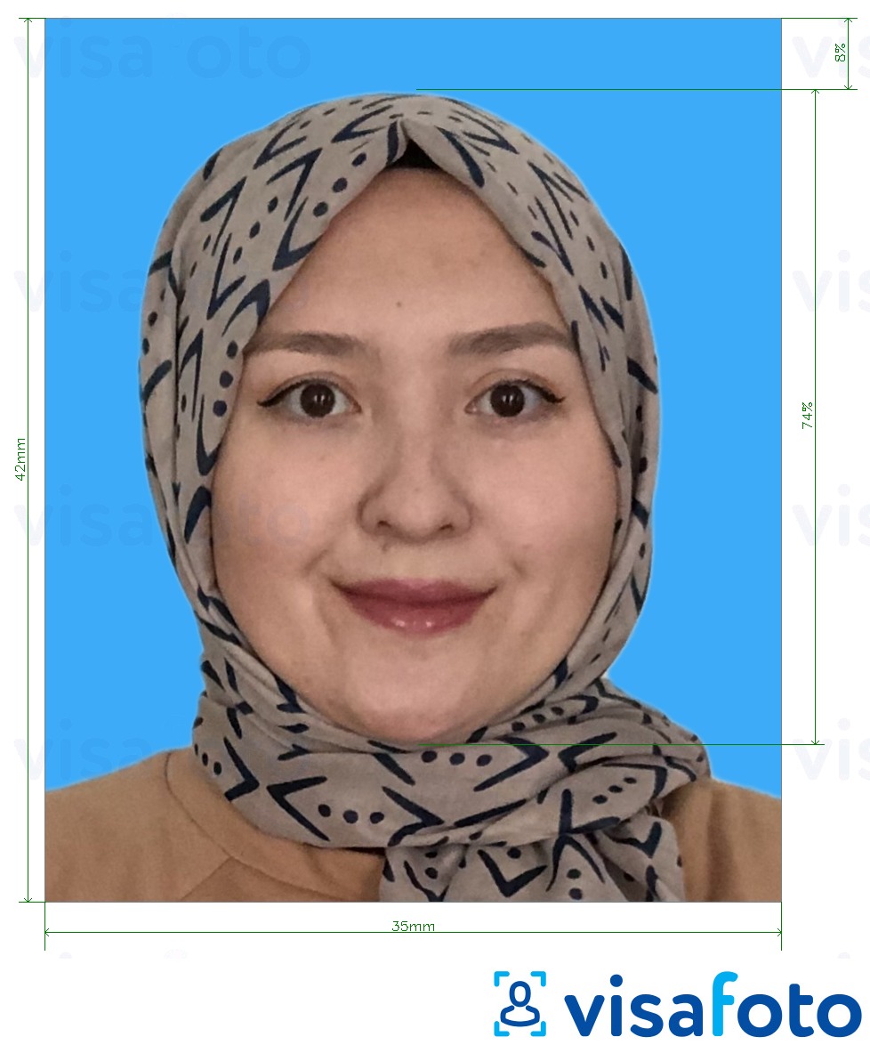 Esempio di foto per Certificato di emergenza del Brunei (Sijil Darurat) 3,5x4,2 cm (35x42 mm) con specifiche delle dimensioni esatte