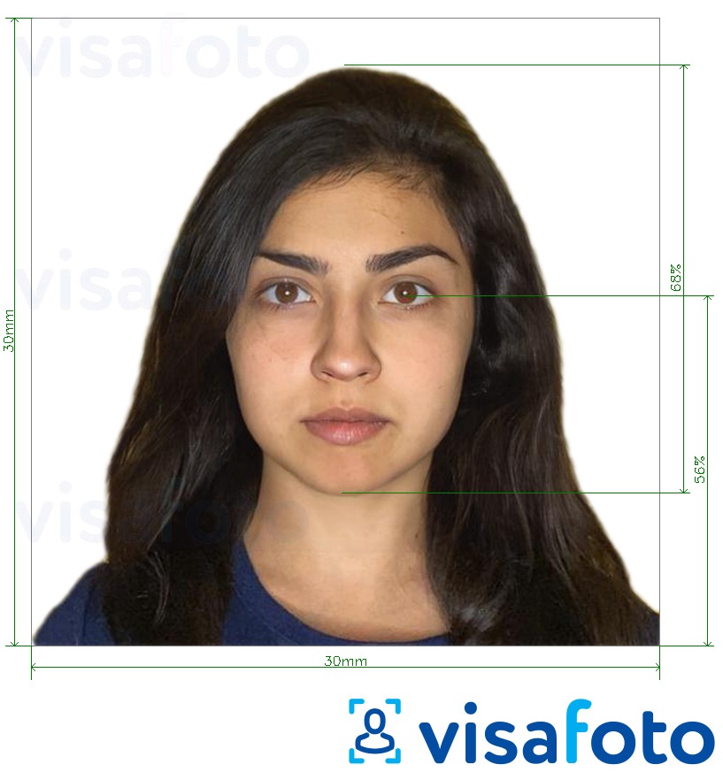 Esempio di foto per Carta d'identità Bolivia 3x3 cm con specifiche delle dimensioni esatte