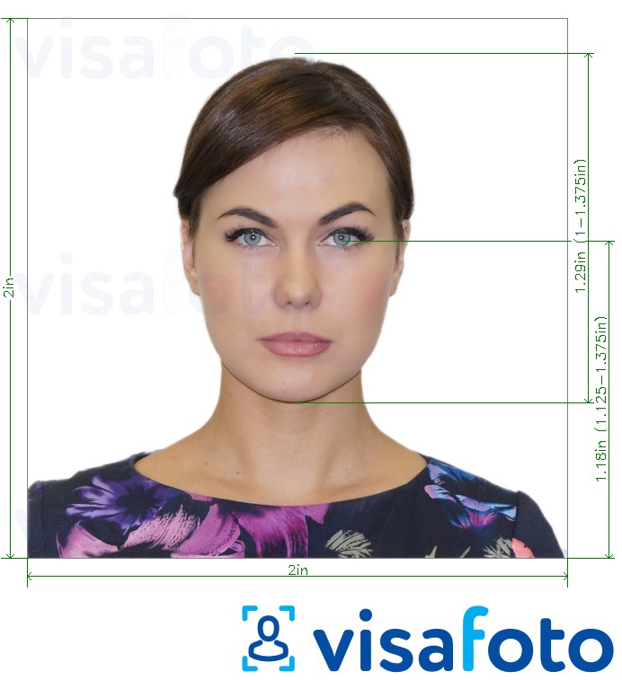 Esempio di foto per Brasile Visa 2x2 pollici (dagli Stati Uniti) 51x51 mm con specifiche delle dimensioni esatte