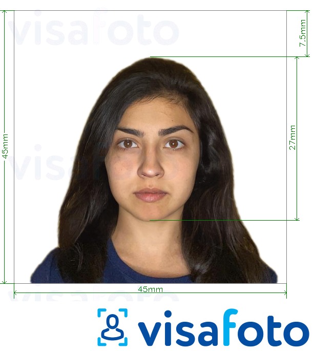 Esempio di foto per Passaporto cileno 4,5x4,5 cm con specifiche delle dimensioni esatte