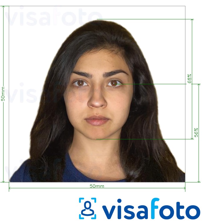 Esempio di foto per Visa Cile 5x5 cm con specifiche delle dimensioni esatte