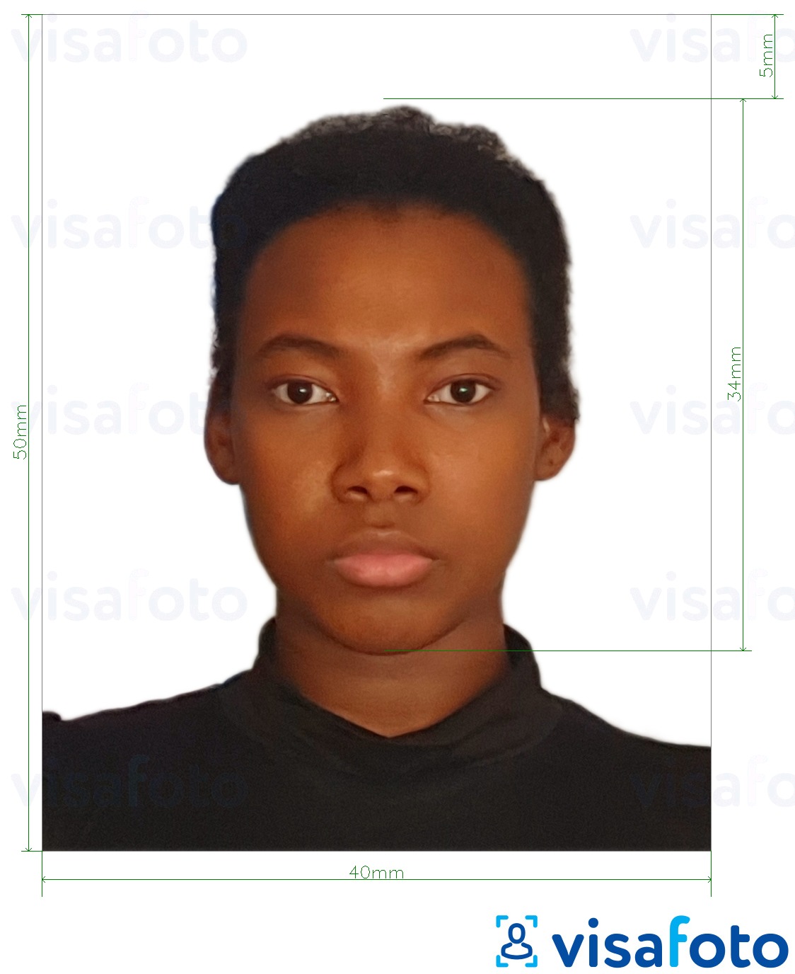 Esempio di foto per Passaporto camerunese 4x5 cm (40x50 mm) con specifiche delle dimensioni esatte