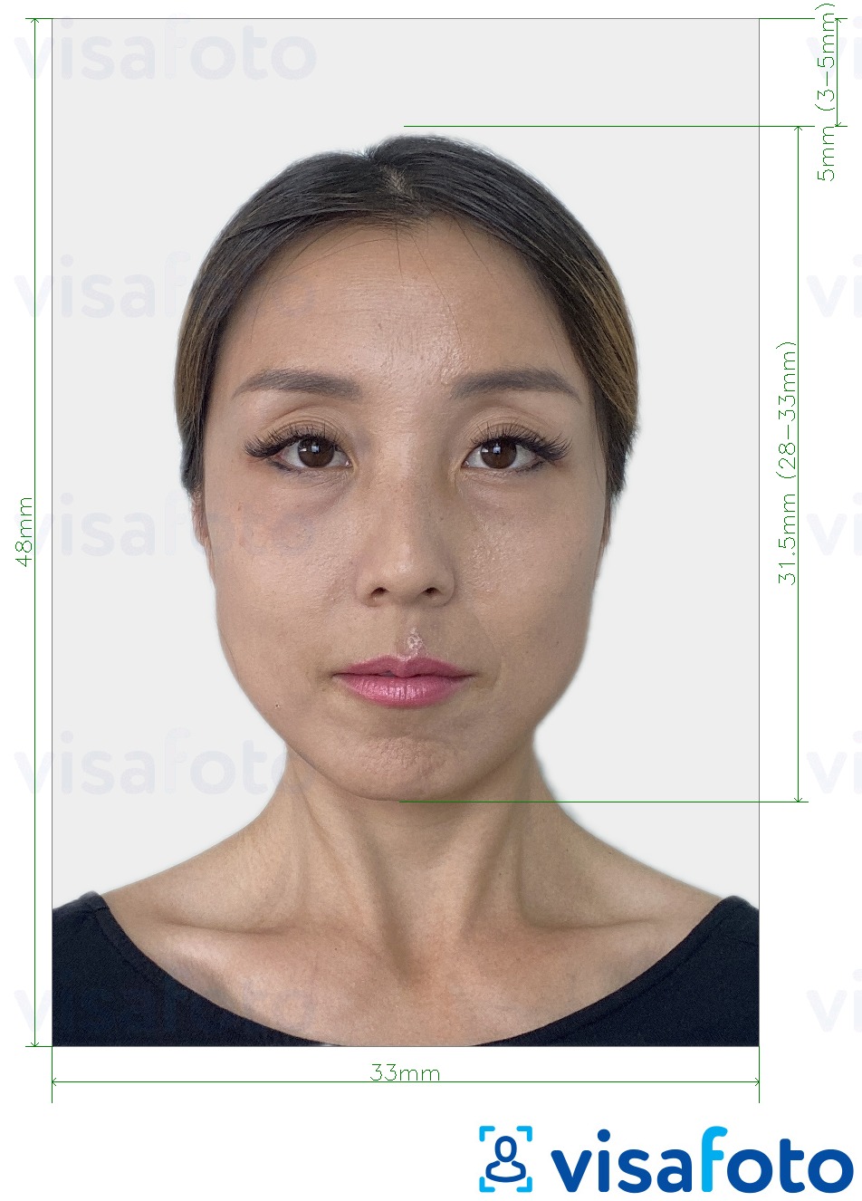 Esempio di foto per China Green Card 33x48 mm con specifiche delle dimensioni esatte