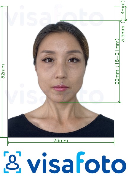 Esempio di foto per Carta d'identità residente in Cina 26x32 mm con specifiche delle dimensioni esatte