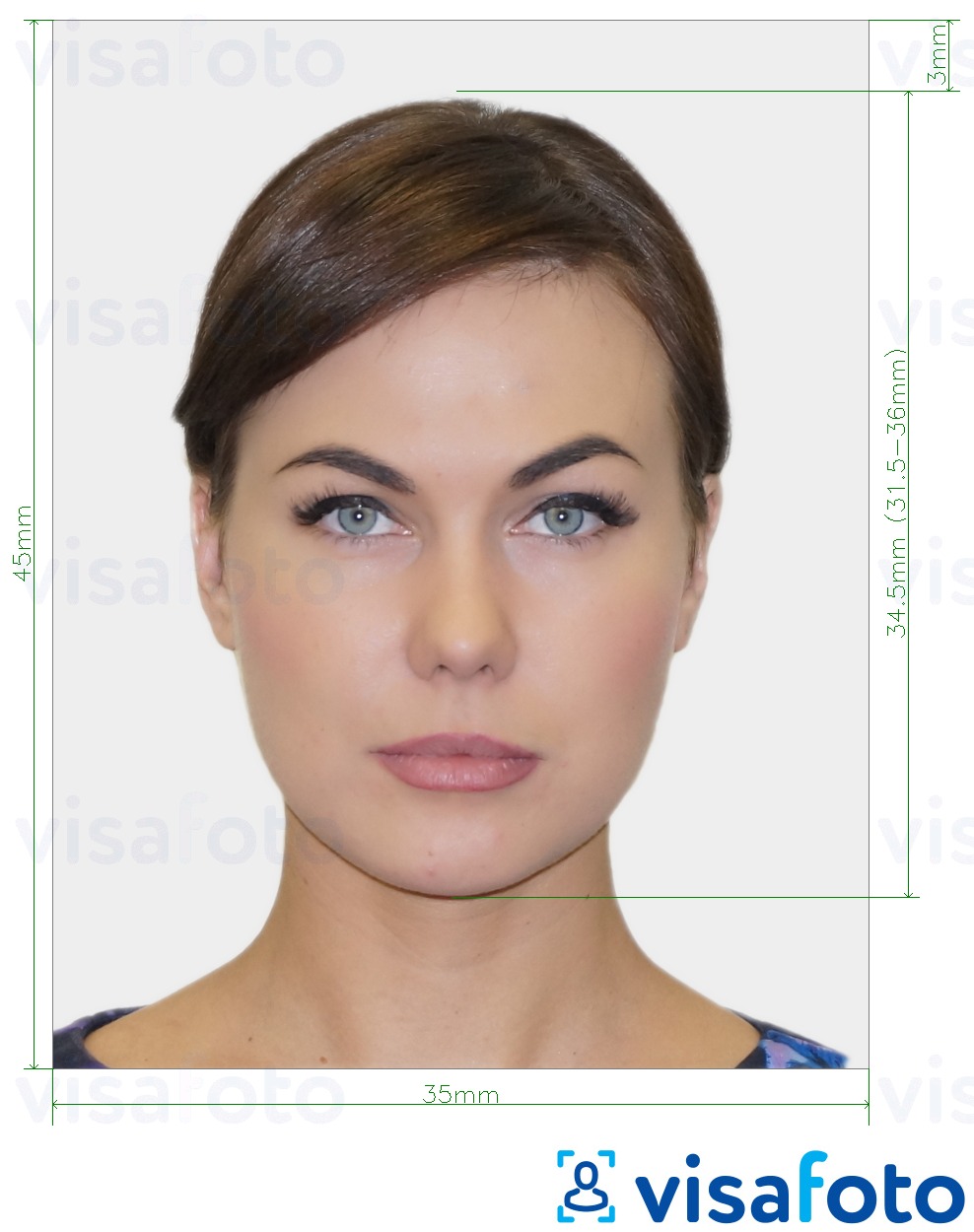 Esempio di foto per Carta d'identità per avvocato della Germania 35x45 mm con specifiche delle dimensioni esatte