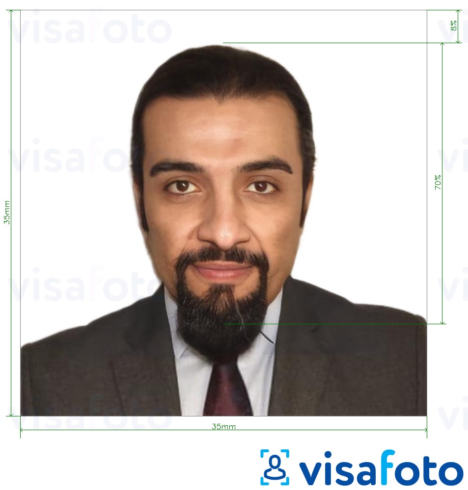 Esempio di foto per Carta d'identità Gibuti 3,5x3,5 cm (35x35 mm) con specifiche delle dimensioni esatte