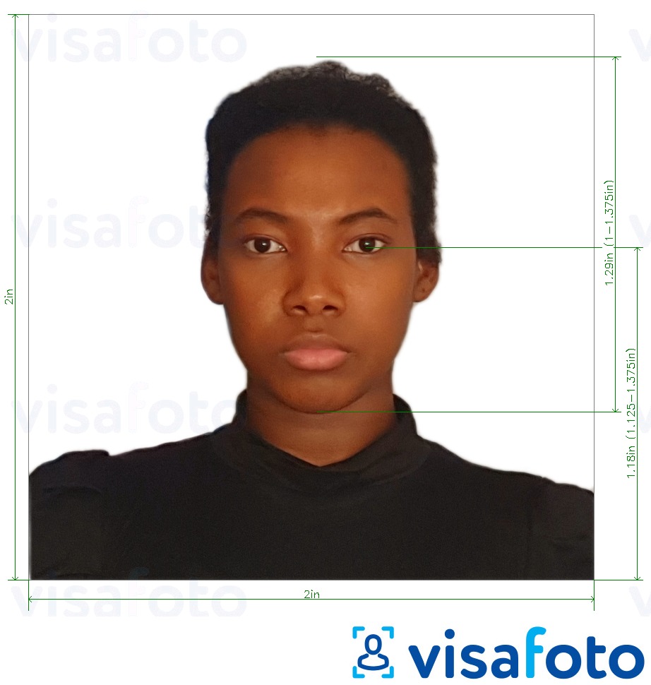 Esempio di foto per Passaporto della Repubblica Dominicana 2x2 pollici con specifiche delle dimensioni esatte