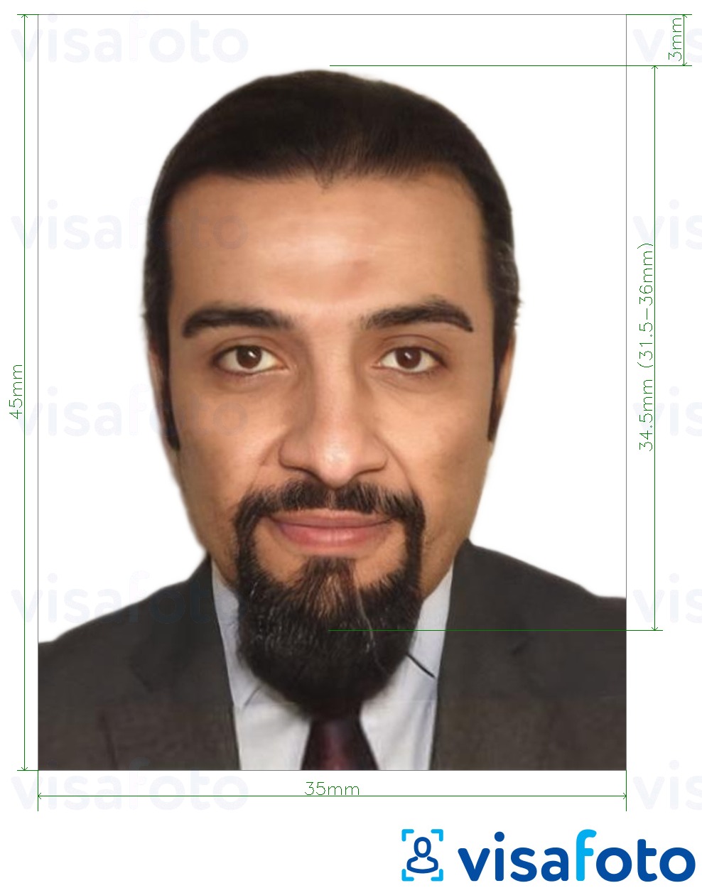 Esempio di foto per Etiopia e-visa on line 35x45 mm (3,5x4,5 cm) con specifiche delle dimensioni esatte