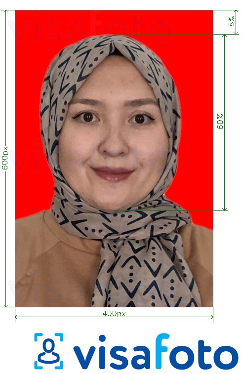 Esempio di foto per Registrazione del visto elettronico per l'Indonesia con specifiche delle dimensioni esatte