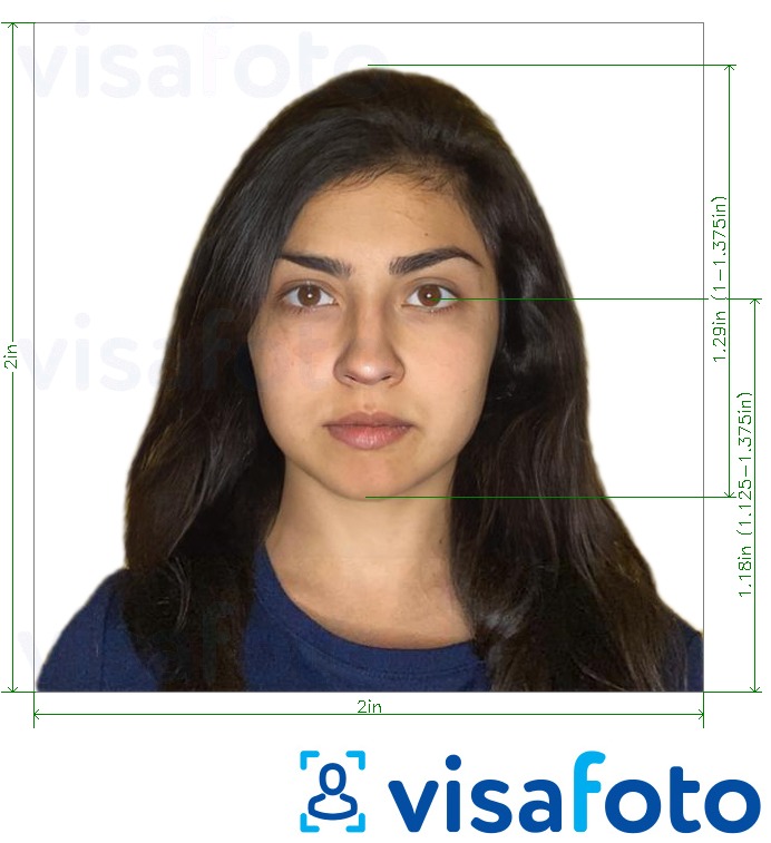 Esempio di foto per Passaporto Israele 5x5 cm (2x2 in, 51x51 mm) con specifiche delle dimensioni esatte