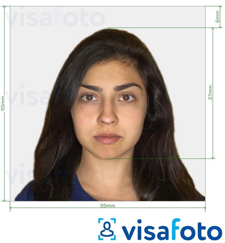 Esempio di foto per Israele Visa 55x55mm (di solito dall' India) con specifiche delle dimensioni esatte