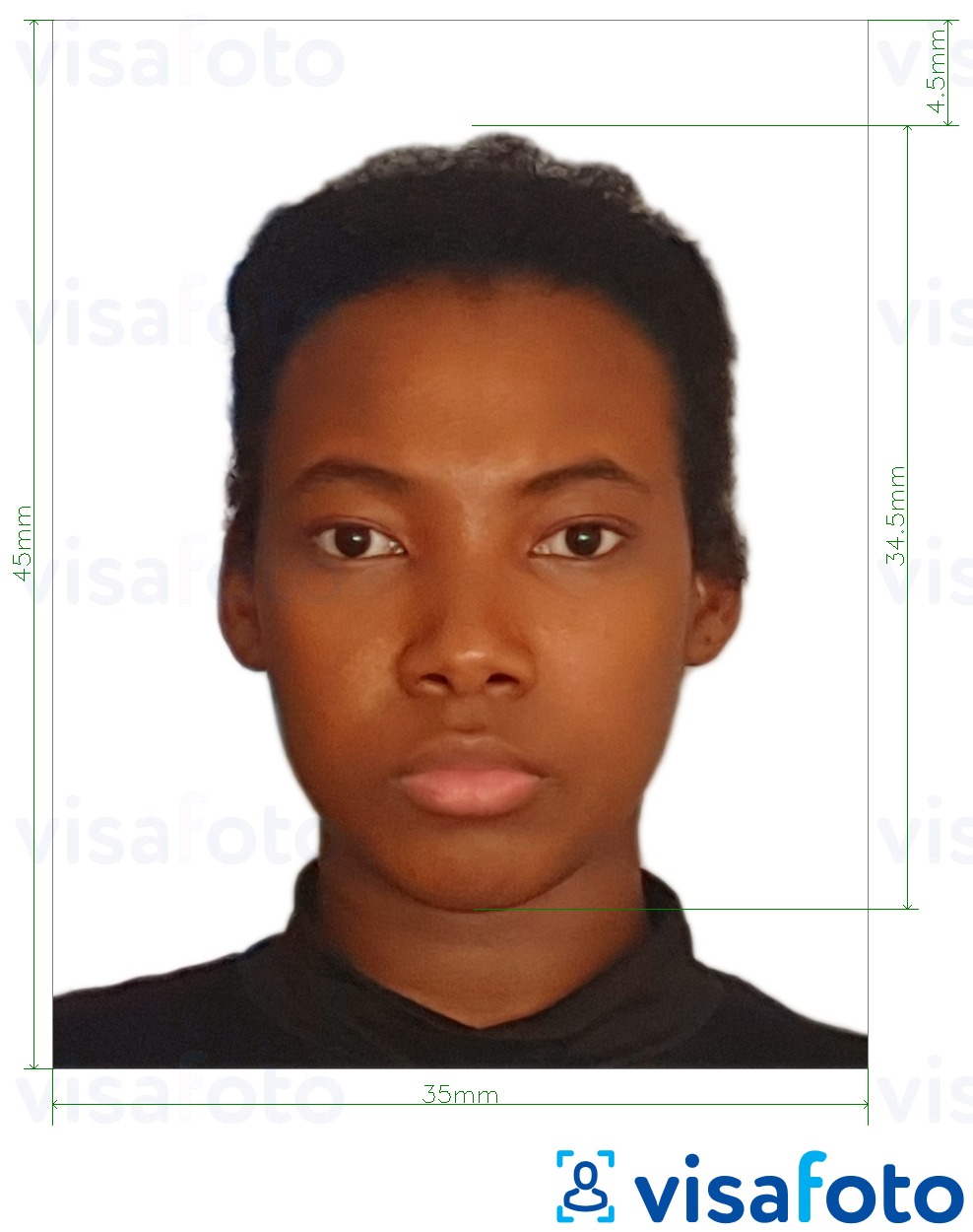 Esempio di foto per Carta d'identità Kenya 35x45 mm con specifiche delle dimensioni esatte