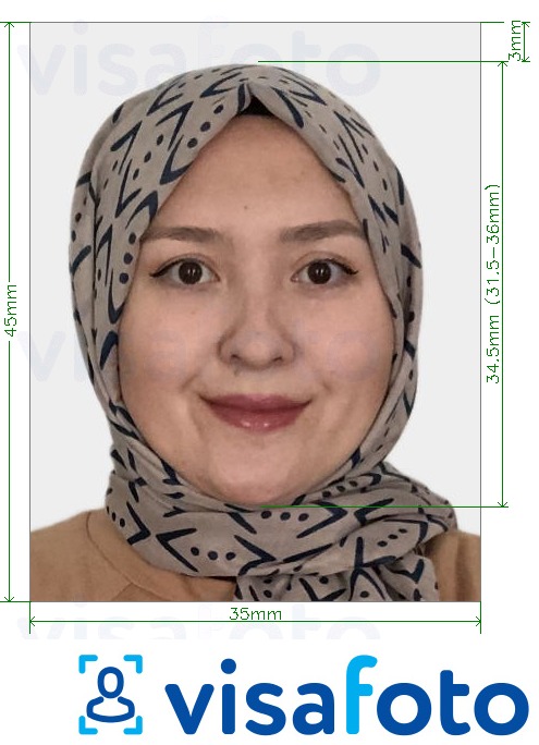Esempio di foto per Carta d'identità Kazakistan 35x45 mm con specifiche delle dimensioni esatte