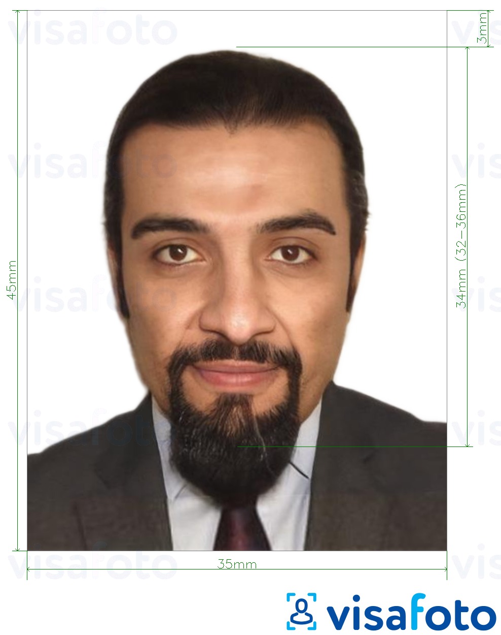 Esempio di foto per Carta d'identità del Libano 3,5x4,5 cm (35x45 mm) con specifiche delle dimensioni esatte