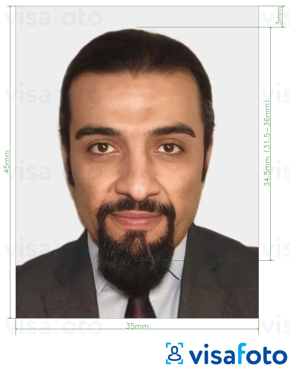 Esempio di foto per Carta d'identità Mauritania 35x45 mm (3,5x4,5 cm) con specifiche delle dimensioni esatte