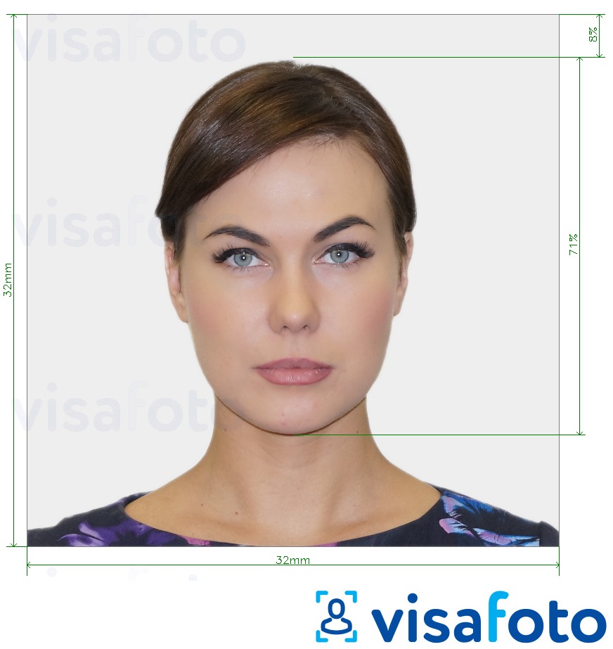 Esempio di foto per Carta d'identità portoghese 32x32 mm con specifiche delle dimensioni esatte