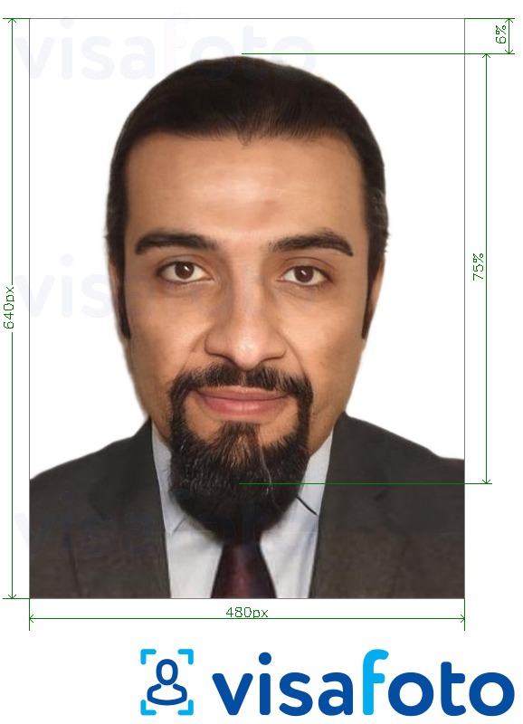 Esempio di foto per Arabia Saudita Carta d'identità Absher 640x480 pixel con specifiche delle dimensioni esatte