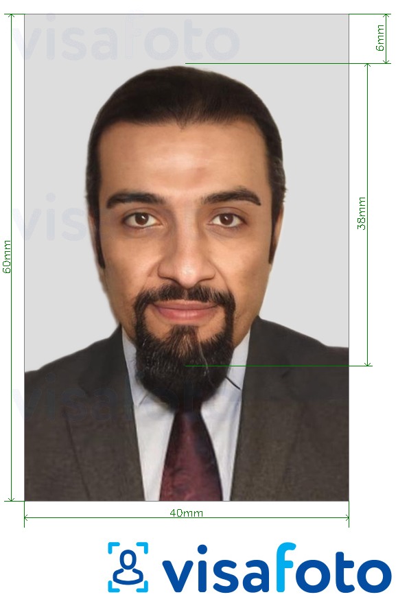 Esempio di foto per Permesso di lavoro Arabia Saudita 4x6 cm con specifiche delle dimensioni esatte