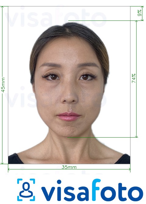 Esempio di foto per Certificato di identità di Singapore 35x45 mm (3,5x4,5 cm) con specifiche delle dimensioni esatte