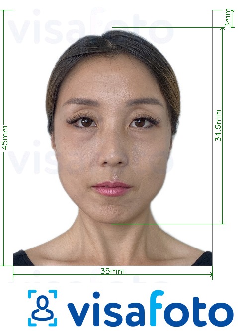 Esempio di foto per Certificato di cittadinanza di Singapore 35x45 mm (3,5x4,5 cm) con specifiche delle dimensioni esatte