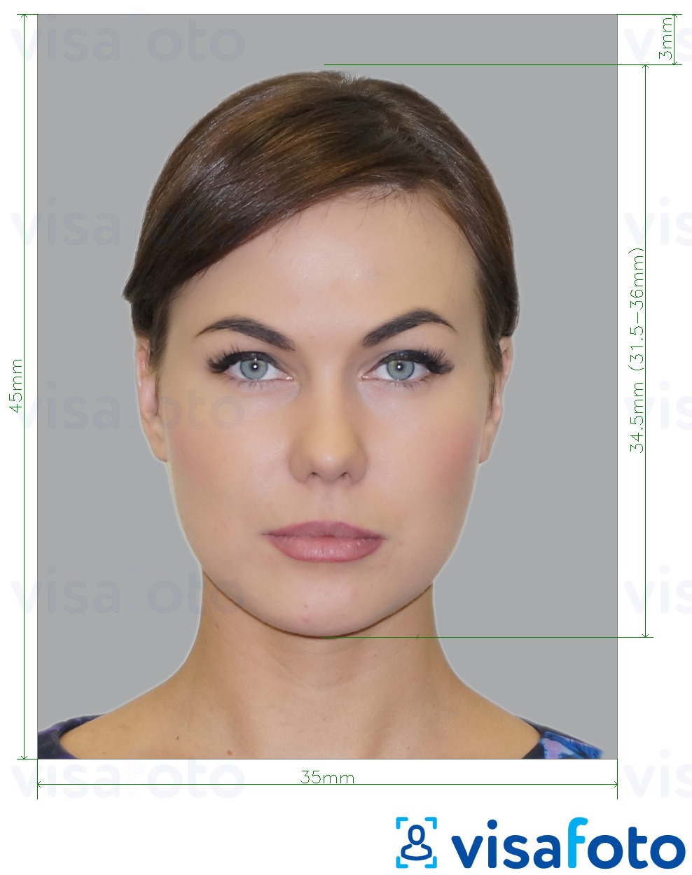Esempio di foto per Carta d'identità della Slovenia 35x45 mm con specifiche delle dimensioni esatte