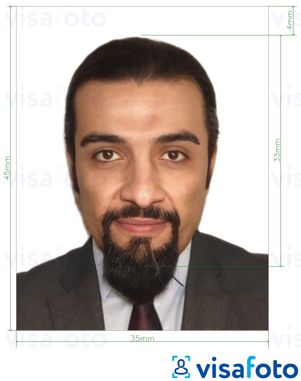 Esempio di foto per Carta d'identità in Tunisia 3,5x4,5 cm (35x45 mm) con specifiche delle dimensioni esatte