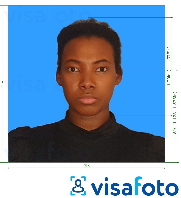 Esempio di foto per Tanzania Azania Bank 2x2 pollici sfondo blu con specifiche delle dimensioni esatte