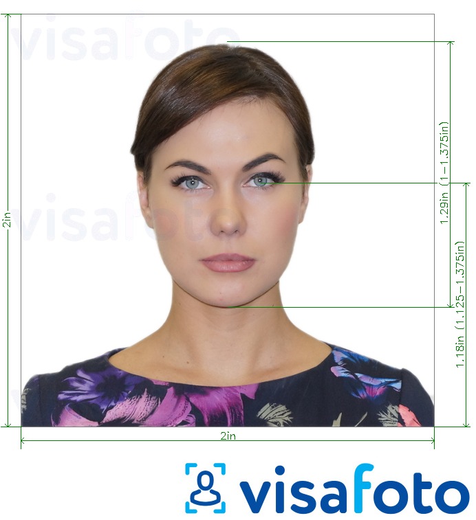 Esempio di foto per Carta passaporto statunitense 2x2 pollici con specifiche delle dimensioni esatte