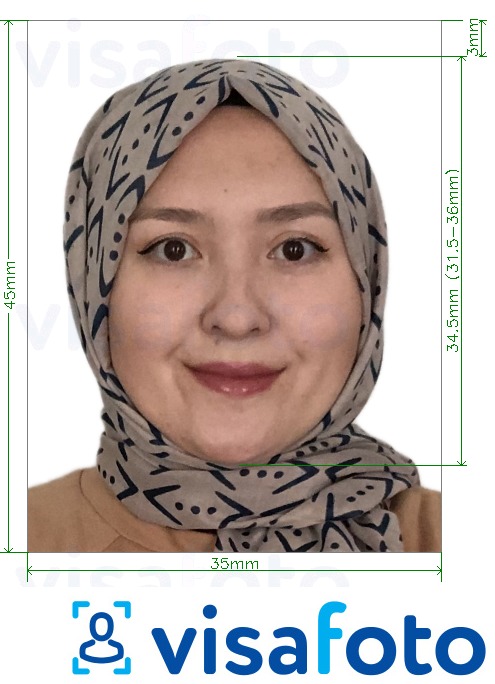 Esempio di foto per Passaporto dell'Uzbekistan 35x45 mm con specifiche delle dimensioni esatte
